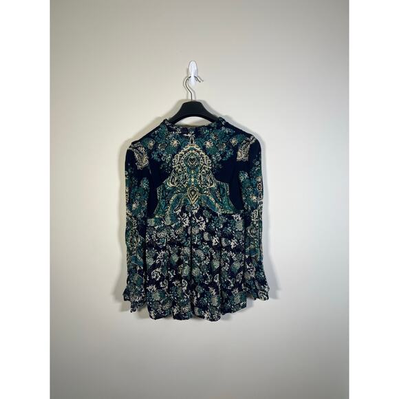 Free People Lady Luck Printed Long Sleeve Paisley Boho Blouse Size XS Whimsical - Picture 5 of 9